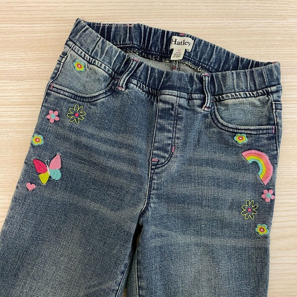 NWT Hatley‎ Denim Jeans Girl's Size 10 Blue Embroidered Skinny Leg Stretch